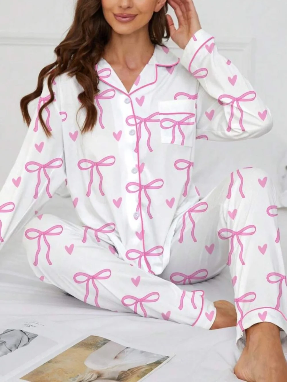 Women’s Bow Pajama Set - XL - Picture 1 of 10